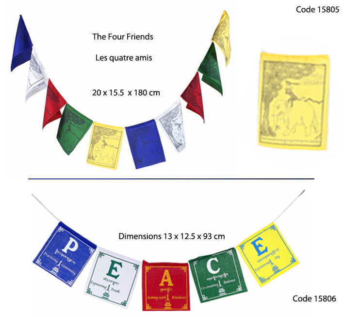 presentation Sélection de drapeaux de prières Bouddhiste, de 0,93 à 8 m de longueur. Très belle qualité, parfait pour les Rituels, Effets assurés.jpg