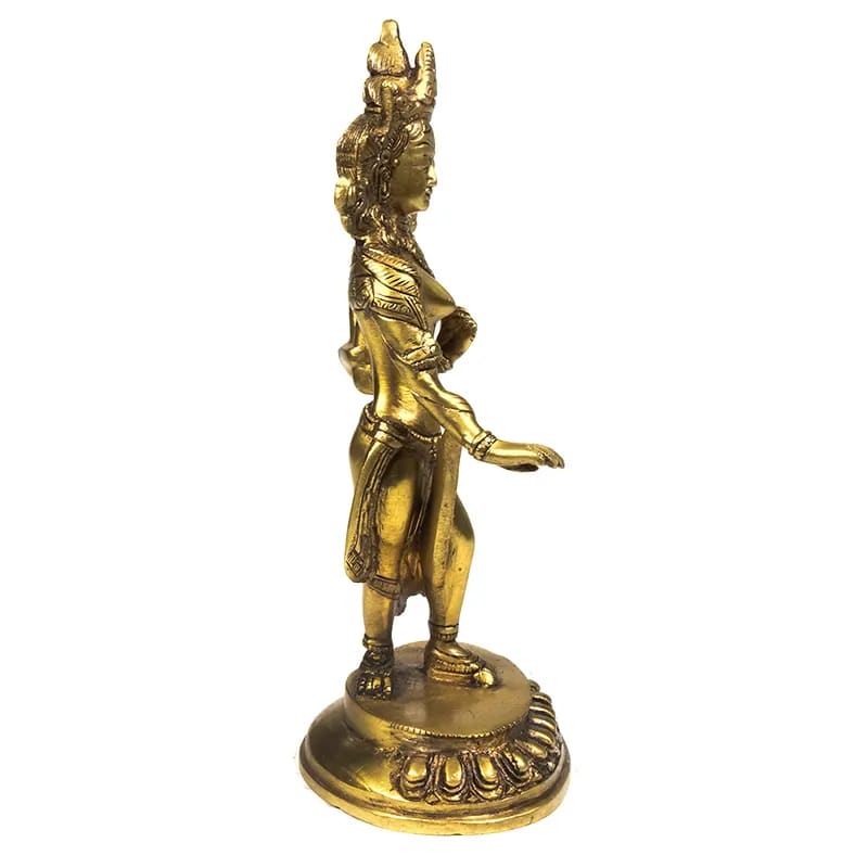 Sélection de statuettes de 'Tara verte dansante', de 13 ou 26 centimètres de haut - 250 et 1650 grammes. Fait en métal (laiton) au Népal, parfait dans une salle de Méditation, Autel, Collection, Exposition...!