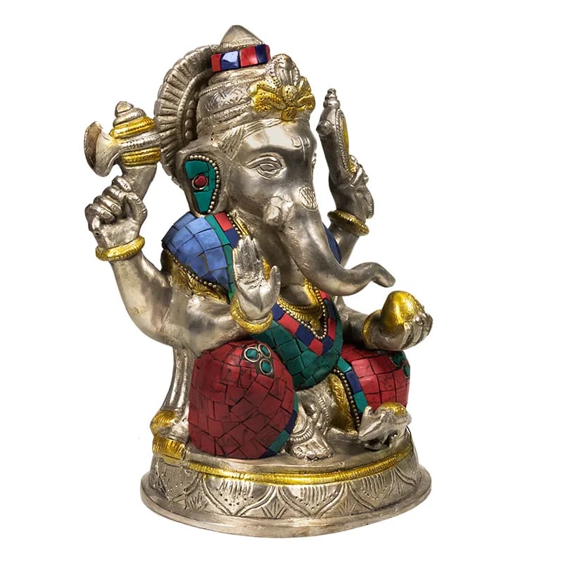 Sélection de Ganesh en laiton, de 5 à 20 centimètres de haut. 2 Modéles avec sertissages de vraies pierres. Parfait dans une salle de Méditation, Autel, Collection, Exposition...!