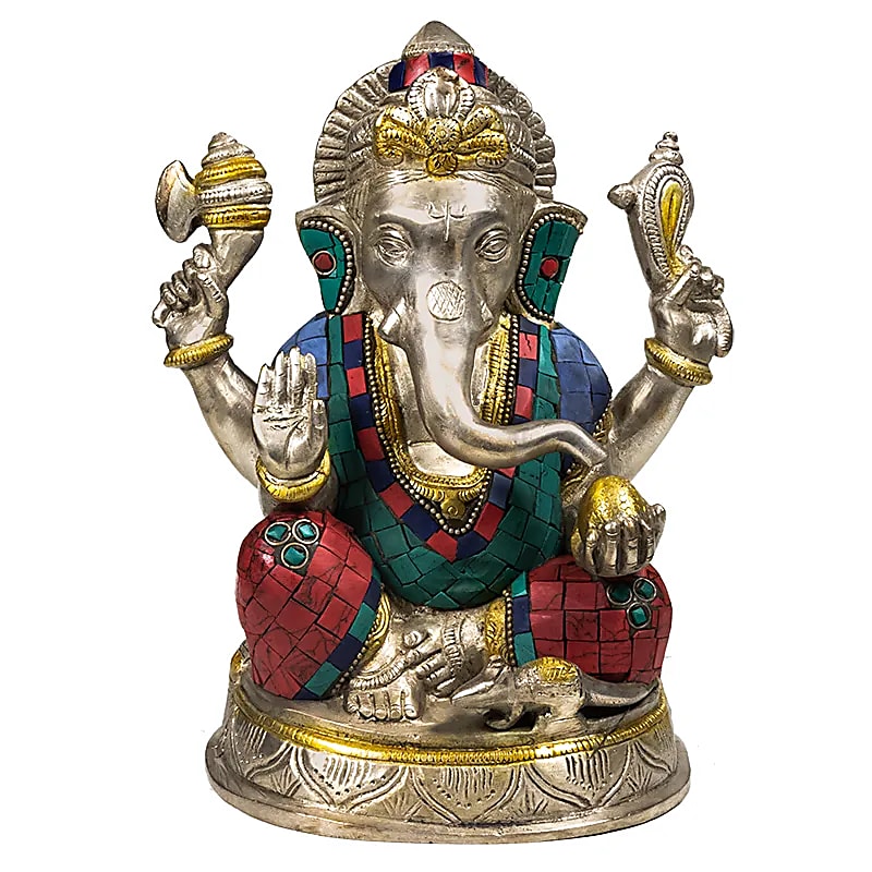 Sélection de Ganesh en laiton, de 5 à 20 centimètres de haut. 2 Modéles avec sertissages de vraies pierres. Parfait dans une salle de Méditation, Autel, Collection, Exposition...!