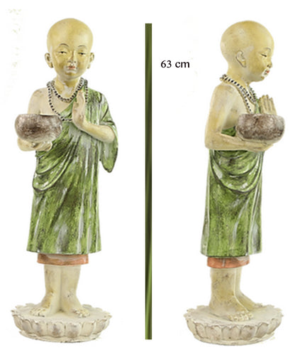 Moinillon/ petit moine Bouddhiste, taille XL, belle statuette de plâtre de couleur pastel. 63 centimètres de hauteur - 4000 grammes/ 4 kilogrammes. Très belle qualité, superbe pièce !