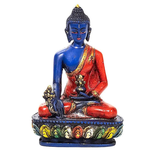 Statuette de Bouddha 'Medecine'' de 15 centimètres de haut. Fait et peint à la main au Népal, parfait dans une salle de Méditation, Autel, Collection, Exposition...! Poids +/- 316 grammes.