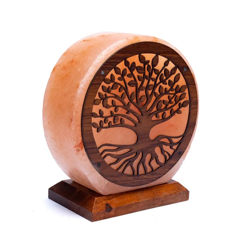 Lampe 'Arbre de vie' en sel rose de l'Himalaya. Crée une atmosphère de pièce pure et agréable. La lumière diffuse donne une lueur chaleureuse et une sensation harmonieuse.  ± 22x19x10/ 5 kgs