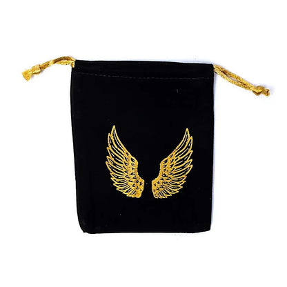 Sélection de pochette en velours noir (polyester), 10 x 11 centimètres. 7 modèles au choix avec symboles imprimés et cordon à nouer. Parfait pour protèger les cristaux, Solids, bijoux... parfait !