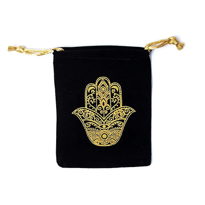 Sélection de pochette en velours noir (polyester), 10 x 11 centimètres. 7 modèles au choix avec symboles imprimés et cordon à nouer. Parfait pour protèger les cristaux, Solids, bijoux... parfait !