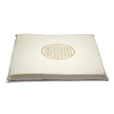 Sélection de 4 sets de coussins/ bolsters de méditation et de yoga, couleur blanc/doré, avec motif de la fleur de vie, en coton biologique (OCS). Fait en Inde par Yogi & Yogini !