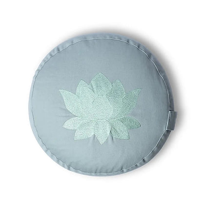 Coussin de méditation/ Yoga, blanc/ beige coton biologique (OCS). 33 centimètres de diamètre x 17 centimètres de hauteur. 2100 grammes. De chez Yogi & Yogini, fait en Inde !