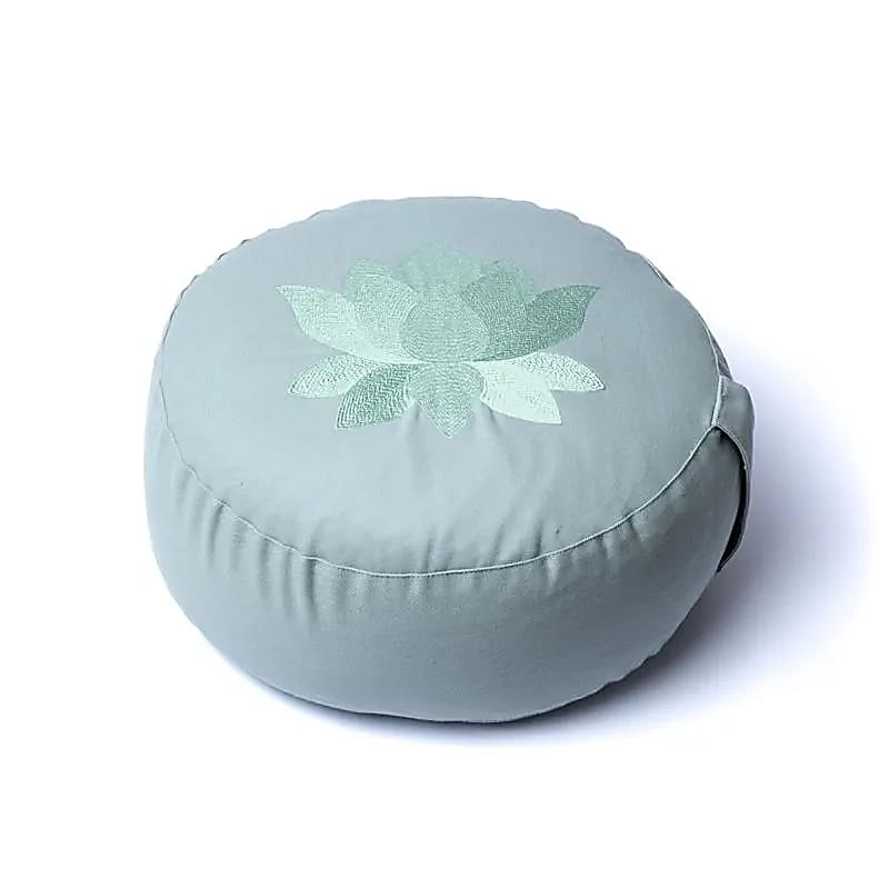 Coussin de méditation/ Yoga, blanc/ beige coton biologique (OCS). 33 centimètres de diamètre x 17 centimètres de hauteur. 2100 grammes. De chez Yogi & Yogini, fait en Inde !