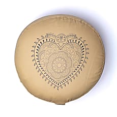 Coussin de méditation/ Yoga, blanc/ beige coton biologique (OCS). 33 centimètres de diamètre x 17 centimètres de hauteur. 2100 grammes. De chez Yogi & Yogini, fait en Inde !