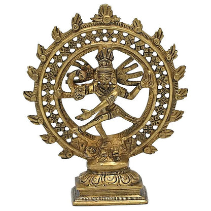 Shiva Nataraj en laiton avec double anneau de 15, 20 ou 27 cm, au choix. Divinité hindoue, Shiva est le destructeur de tous les maux et est souvent représenté avec un trident. Shiva est le mari de Parvati et leur fils est Ganesh !