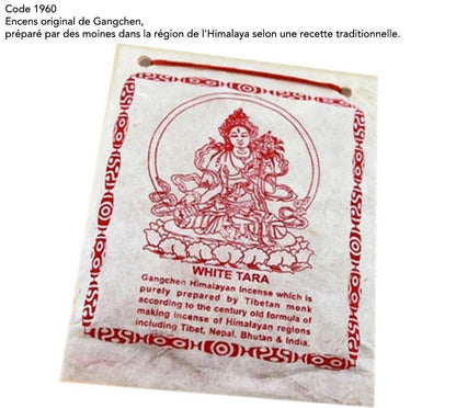 Encens original de chez 'Gangchen', en poudre*, sachet de 40 grammes, préparé par des moines dans la région de l'Himalaya selon une recette traditionnelle.  Ingrédients 100% naturels !!