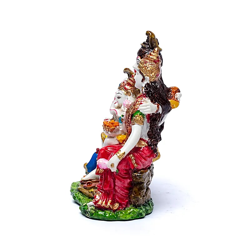 Statuette de Shiva Pariva/ Parvati, la famille de Ganesh, taille de 14 x12 centimètres - 355 grammes. Fait et peint à la main au Népal, parfait dans une salle de Méditation, Autel, Collection...