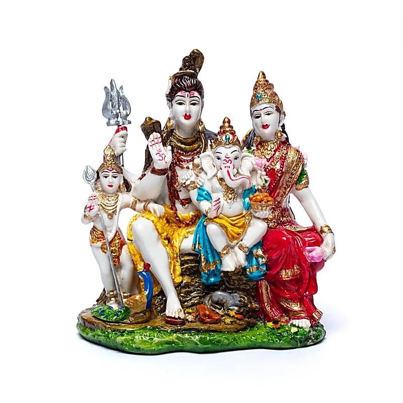 Statuette de Shiva Pariva/ Parvati, la famille de Ganesh, taille de 14 x12 centimètres - 355 grammes. Fait et peint à la main au Népal, parfait dans une salle de Méditation, Autel, Collection...