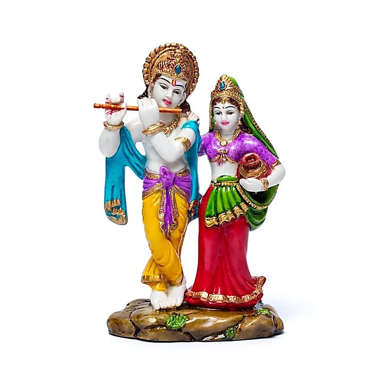 Statuette de Krisshna et Radha, taille de 15 x 10 centimètres - 260 grammes. Fait et peint à la main au Népal, parfait dans une salle de Méditation, Autel, Collection...