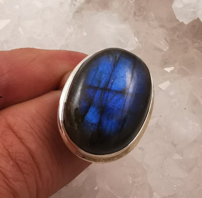 Bague en Argent 925 labradorite bleue, cabochon de qualité AAA, taille règlable. Modèle simple et élégant ! parfait !