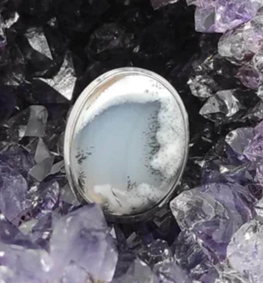 Bague en Argent 925, cabochon d'agate dentritique de qualité AAA, taille règlable. Modèle simple et élégant ! parfait !