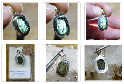 MOLDAVITE - Pendentif en Argent 925, poids : 3,6 grammes, 30x15x0,8 millimètres  A propos : le must en matière de pierre de la famille des météorites, magnifique !