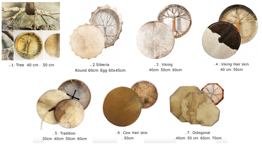 Sélection de tambours Chamanique, modèles au choix de Ø 30, 40, 50, 60 ou 70 centimètres. Très bonne qualité, parfait pour découvrir ou se perfectionner. Vendu avec maillet adapté de 40 centimètres, parfait !