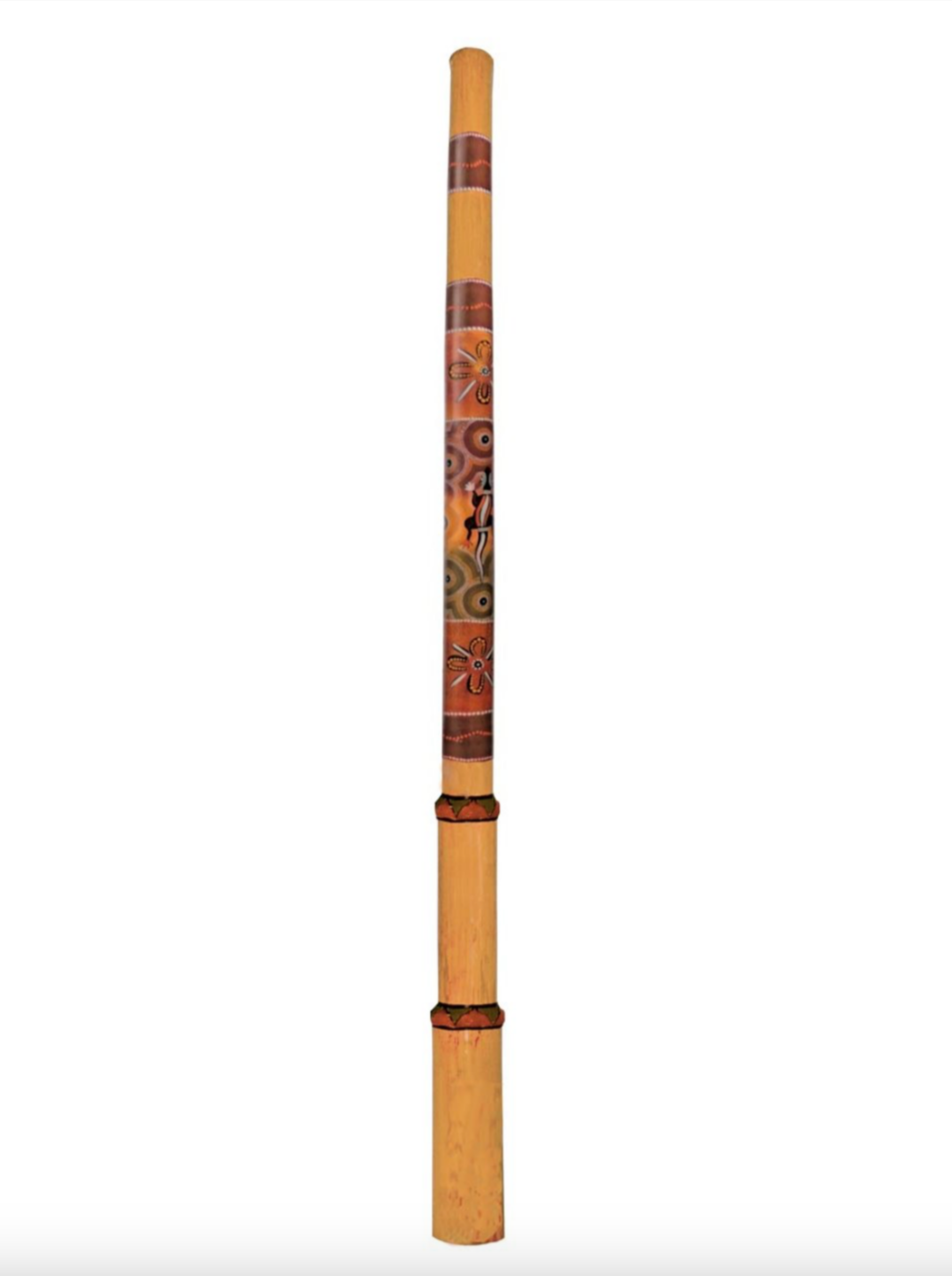 Didgeridoo en bambou avec décoration authentique. Modèle à coulisse/ téléscopique afin de régler la note, taille 1,20 m - 0,85 kgs. Parfait pour les voyages, très léger !