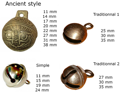 Cloches et clochettes en métal aux designs de différents styles : médiéval, moderne, classique... Plusieurs tailles au choix, parfait pour la création ou restauration d'instrument et tenue de danse ! Taille : de 11 à 38 millimètres !