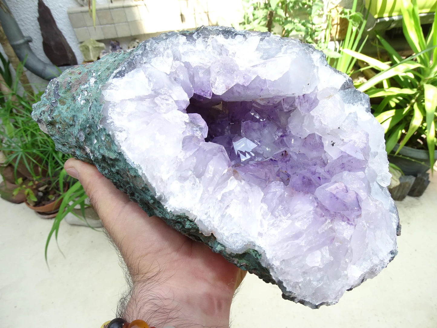 Géode d'améthyste en 'Corne', 5,12 kilogrammes, 30x16  centimètres. Superbe qualité AA, en provenance du Brésil. Incroyables effets positifs pour vos collections, expositions...parfait !