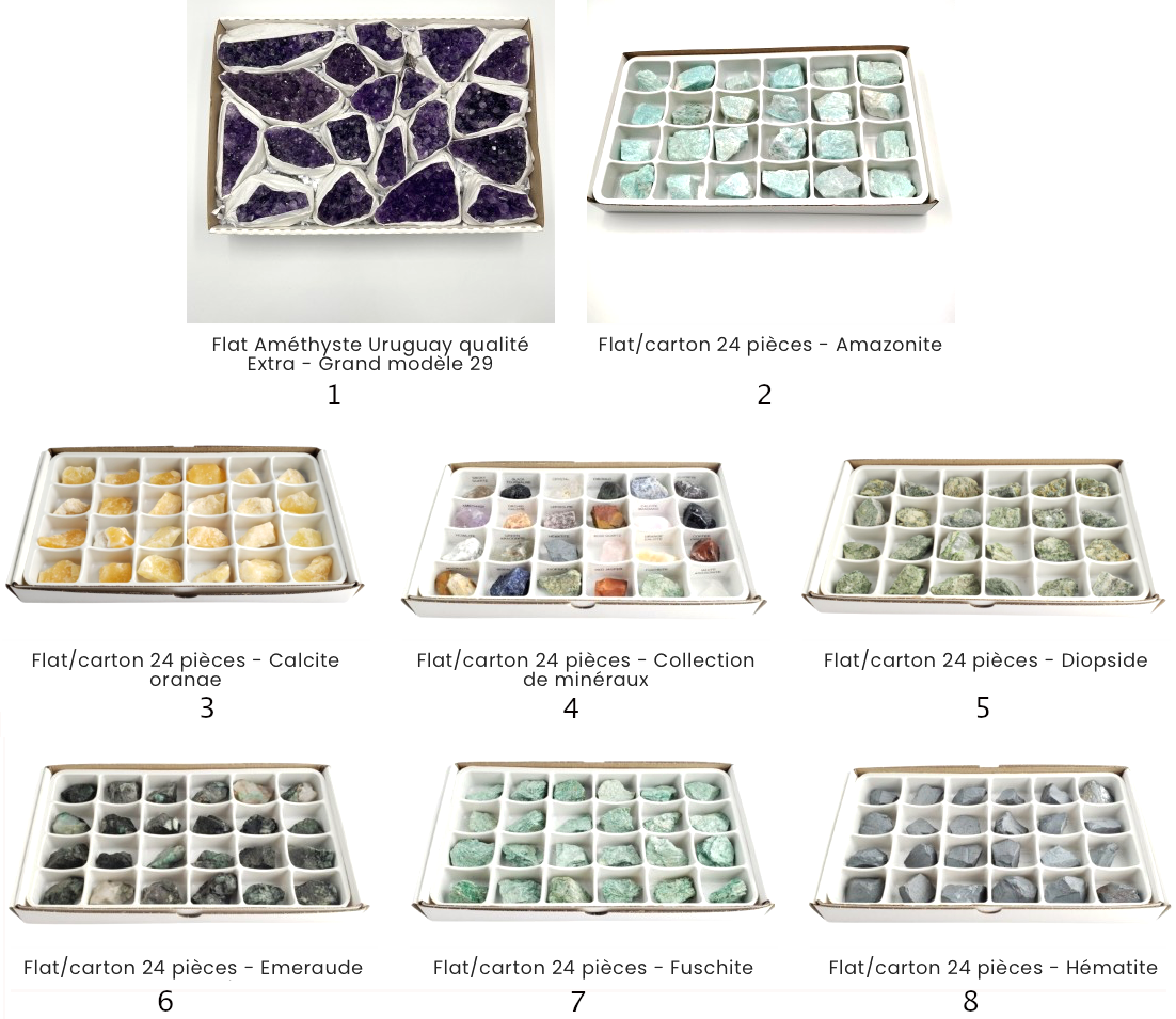 Vente au carton/flat complet de 24 pièces de 3/4 x 3/4 cm environ. Parfait pour lithothérapie, bijouterie, collction...!