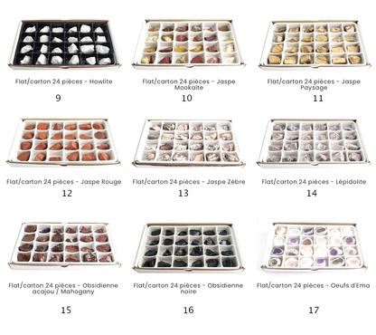 Vente au carton/flat complet de 24 pièces de 3/4 x 3/4 cm environ. Parfait pour lithothérapie, bijouterie, collction...!