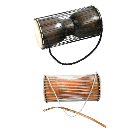 Talking drum/ tama ou 'tambour parlant', 2 modèles au choix d'Afrique. Vendu avec son pilon (maillet adapté). Dimensions : 40x23x23 cm - 2,5 kg environ, parfait !