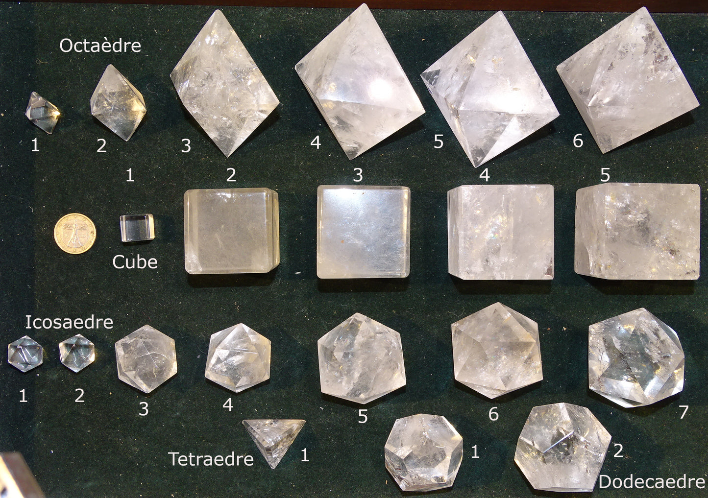 Solids/ Solides de Platon taille S à XL, à l'unité, pièces au choix. Dimensions des pièces : environ 1,5 à 6 cm. Qualité A à AAA. Choisissez votre pièce ! Parfait pour l'étude de la géométrie sacré et ses applications !