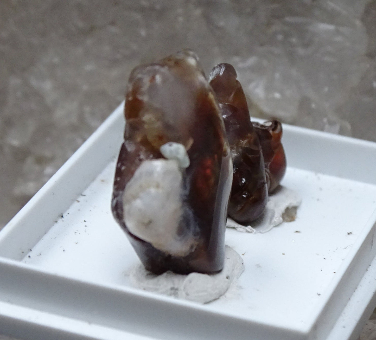 Agate de feu du Mexique, 2 spéciments de 2,8 grammes (25x15x0,8 mm) ou 1,2 grammes (16x12x0,7mm). Superbes et surprenants spéciment brut et naturel, parfait en collection ,exposition...!