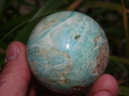 Aragonite Bleue, sphère de 58 millimètres - 280 grammes. une pierre naturellement belle ! Parfait pour la lithothérapie, collection, exposition...!