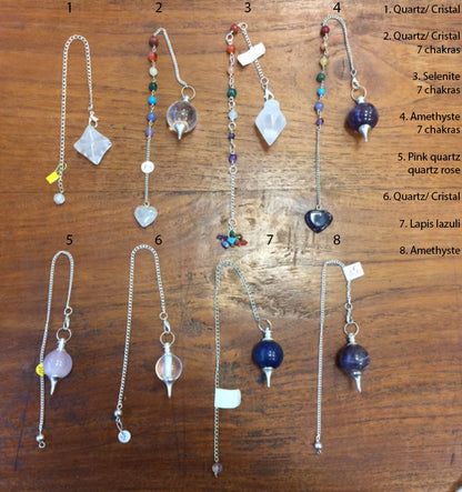 Sélection de pendules, modèles au choix simple ou avec chainette 7 chakras. Pour radiesthésie, pour professionnel ou débutant, parfait !