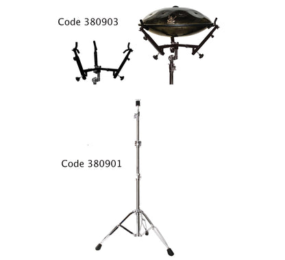 Supports en métal pour jouer debout en toute sécurité, vendu en 2 parties, le pied (réglable en hauteur), et l'attache, 'tête' réglable également, parfait ! Convient pour handpan, djembé, didjeridoo et autres !