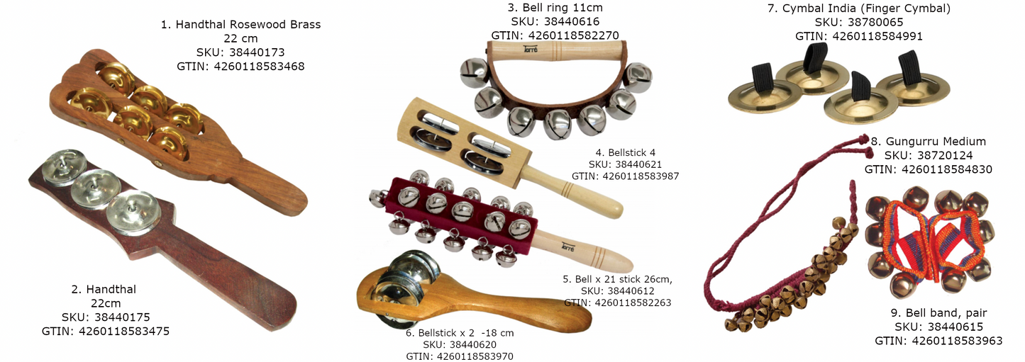 Sélection de Maracas/ Hochets avec clochettes et mini-cymbales. En bracelet ou avec manche en bois. Fait par des Artisans. Très belle qualité, des sons fascinant, hypnotisant et mystique. Parfait...