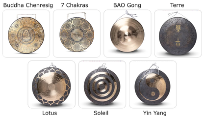 Sélection de Gong collection 2025, motifs au choix : Ø 55 à 70 cm, vendu avec maillet. Incroyable, fascinant, hypnotisant !