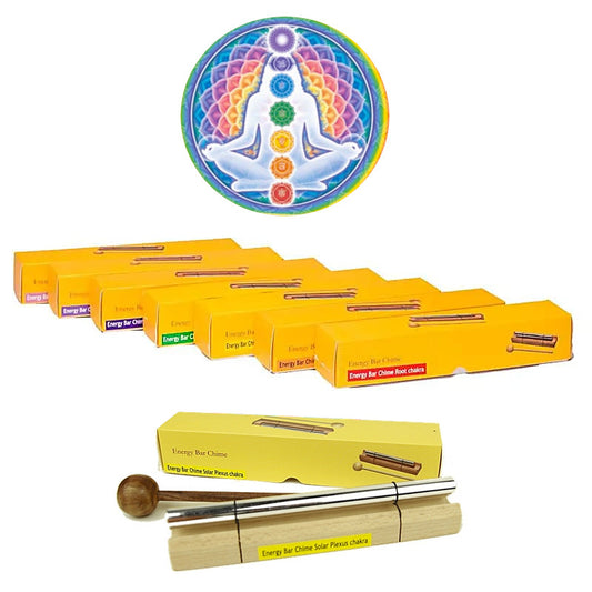 Sélection d'energy chimes/ barres sonores, set de 7 barres 'Fréquences des 7 chakras' ! 16 à 20 cm, vendu avec maillet. Parfait pour la Méditation, soins, bains de sons...