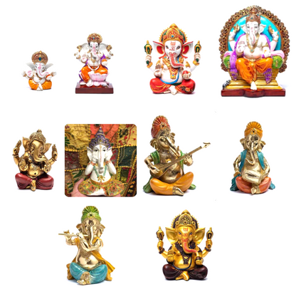 Sélection de Ganesh, de 7 à 28 centimètres de haut. Modèles en résine peints à la main, magnifiques précisions, parfait dans une salle de Méditation, Autel, Collection, Exposition...!