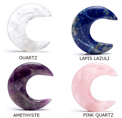 Sélection de 'croissant de Lune' en pierres : Cristal de roche/ Quartz rose/ Amethyste/ Lapis lazuli. De 4 x 3 x 1 centimètres, 15 grammes. Trés belle finitions, parfait !