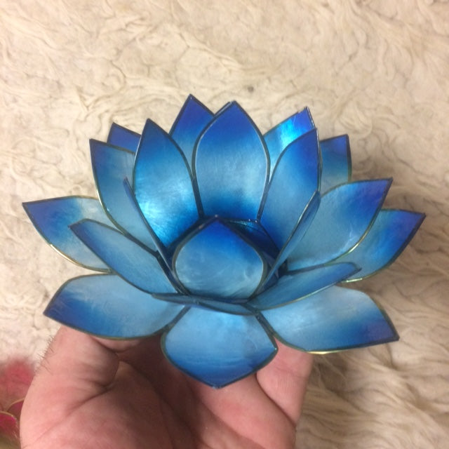 Sélection de bougeoir 'Lotus' en coquillage (capiz), de 13,5 centimètres x 5,5 de hauteur. magnifiques couleurs, des effets incroyables, parfait !