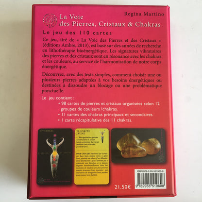 Jeux de tarot de 110 cartes, 'La voie des pierres, cristaux & chakras', par Regina Martino. Parfait pour apprendre la lithothérapie pour soi et les autres !