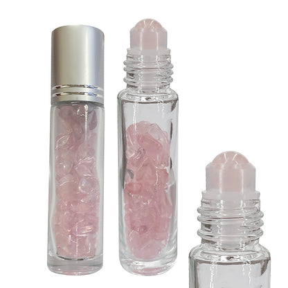 Roll-on/ Fiole de minéraux - 5 Différents modèles vendu à l'unité : améthyste - cristal de roche - quartz rose - Oeil de tigre + Fiole d'ambre ! Parfait pour la préparation d'elixir !