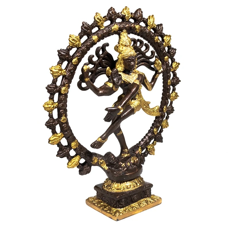 Shiva Nataraj en laiton avec double anneau de 15, 20 ou 27 cm, au choix. Divinité hindoue, Shiva est le destructeur de tous les maux et est souvent représenté avec un trident. Shiva est le mari de Parvati et leur fils est Ganesh !