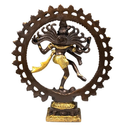 Shiva Nataraj en laiton avec double anneau de 15, 20 ou 27 cm, au choix. Divinité hindoue, Shiva est le destructeur de tous les maux et est souvent représenté avec un trident. Shiva est le mari de Parvati et leur fils est Ganesh !