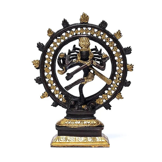 Shiva Nataraj en laiton avec double anneau de 15, 20 ou 27 cm, au choix. Divinité hindoue, Shiva est le destructeur de tous les maux et est souvent représenté avec un trident. Shiva est le mari de Parvati et leur fils est Ganesh !