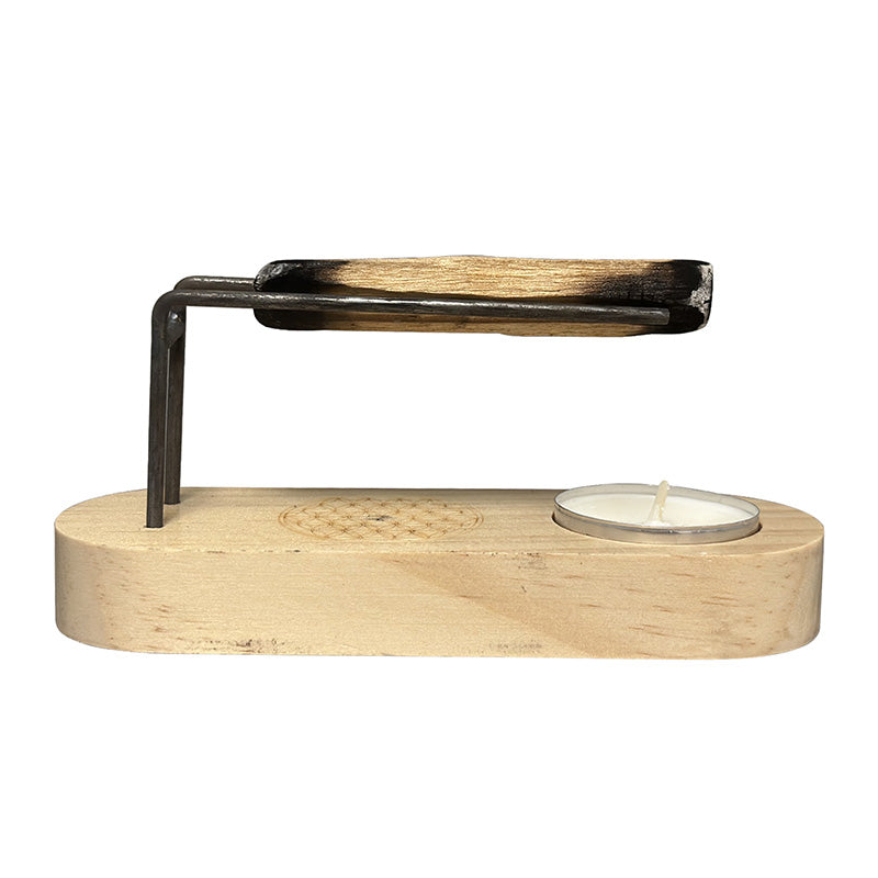 Porte-encens en bois pour bâton de Palo santo, de 15x2 centimètres, décorés de la Fleur de vie gravée. Superbe et pratique pièce !