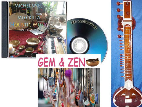 Compact disc, 'Holistic music', volume 1 ou volume 2. Expériences sonores sur les 7 chakras à l'aide de plusieurs instruments de musiques Indienne. par Michel Spiel, créateur de Gem & Zen