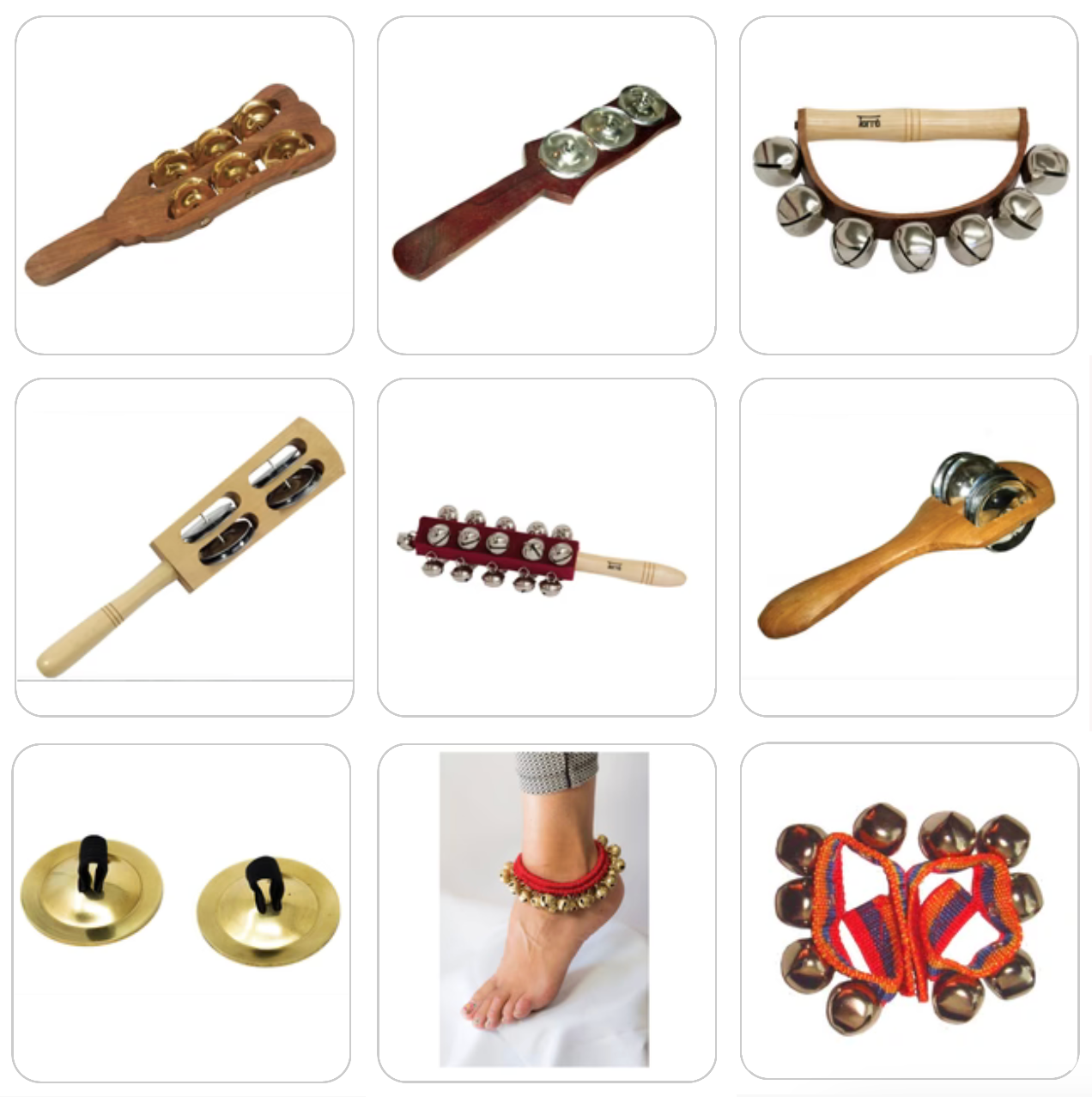 Sélection de Maracas/ Hochets avec clochettes et mini-cymbales. En bracelet ou avec manche en bois. Fait par des Artisans. Très belle qualité, des sons fascinant, hypnotisant et mystique. Parfait...