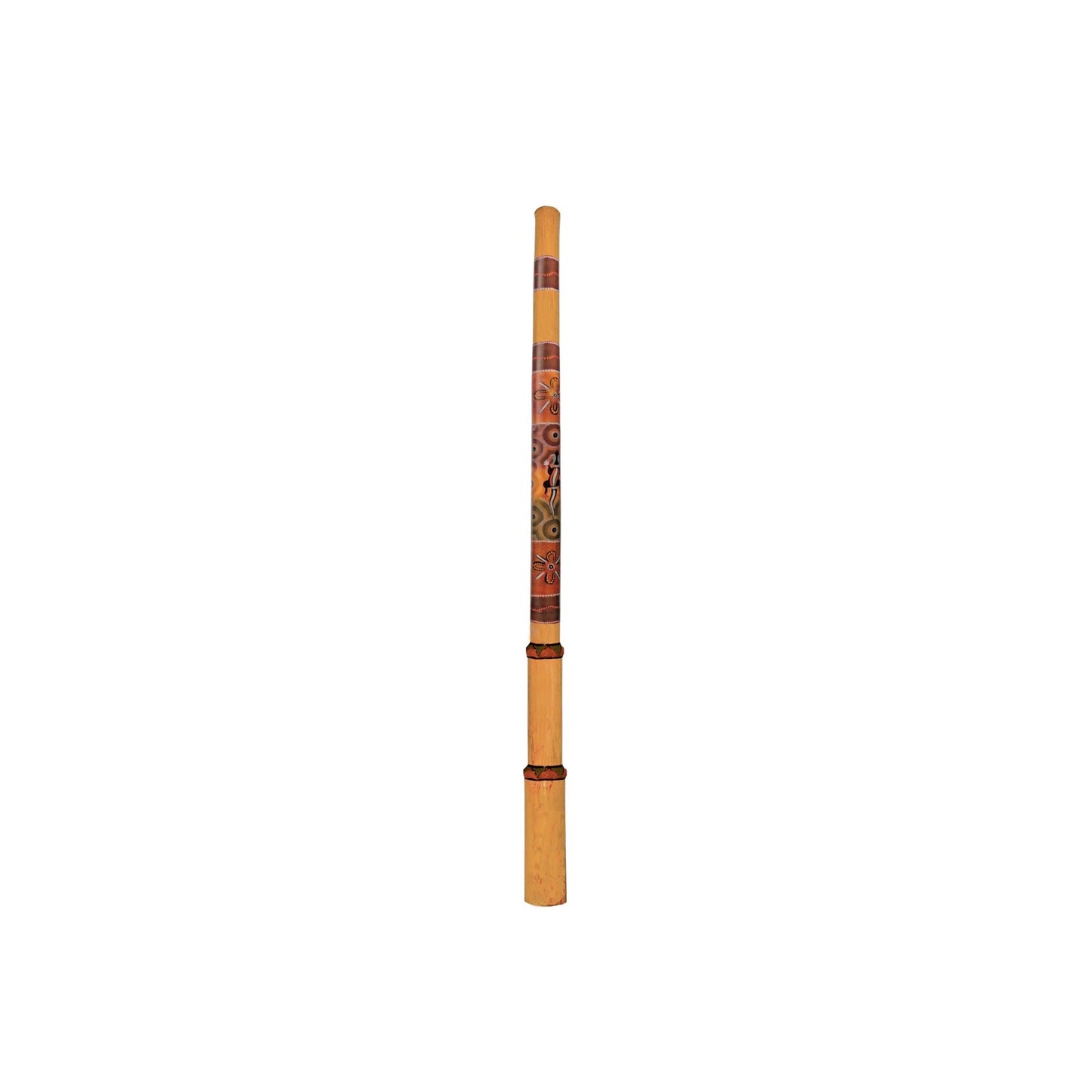 Didgeridoo en bambou avec décoration authentique. Modèle à coulisse/ téléscopique afin de régler la note, taille 1,20 m - 0,85 kgs. Parfait pour les voyages, très léger !