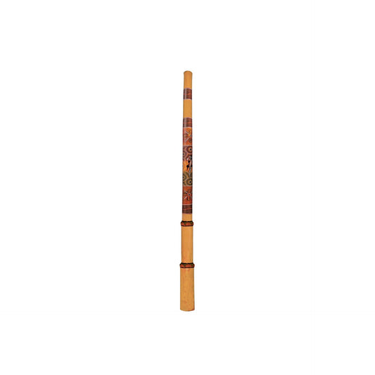 Didgeridoo en bambou avec décoration authentique. Modèle à coulisse/ téléscopique afin de régler la note, taille 1,20 m - 0,85 kgs. Parfait pour les voyages, très léger !