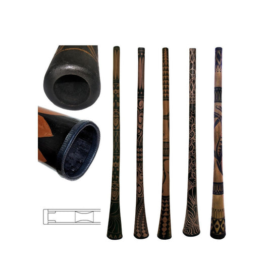 Didgeridoo en bois 'brulé'/ Baked wood, 1,70 m - 1 kg. Permet toutes les variations de jeu : percussif, sphérique ou même trompette - tout est possible, en bois cuit ! Parfait pour les voyages, très léger !